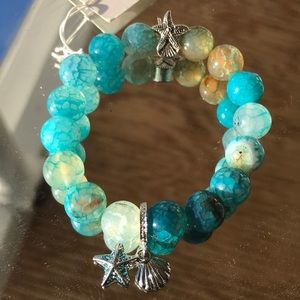 Blue dragon vein & shell charms stretch bracelet